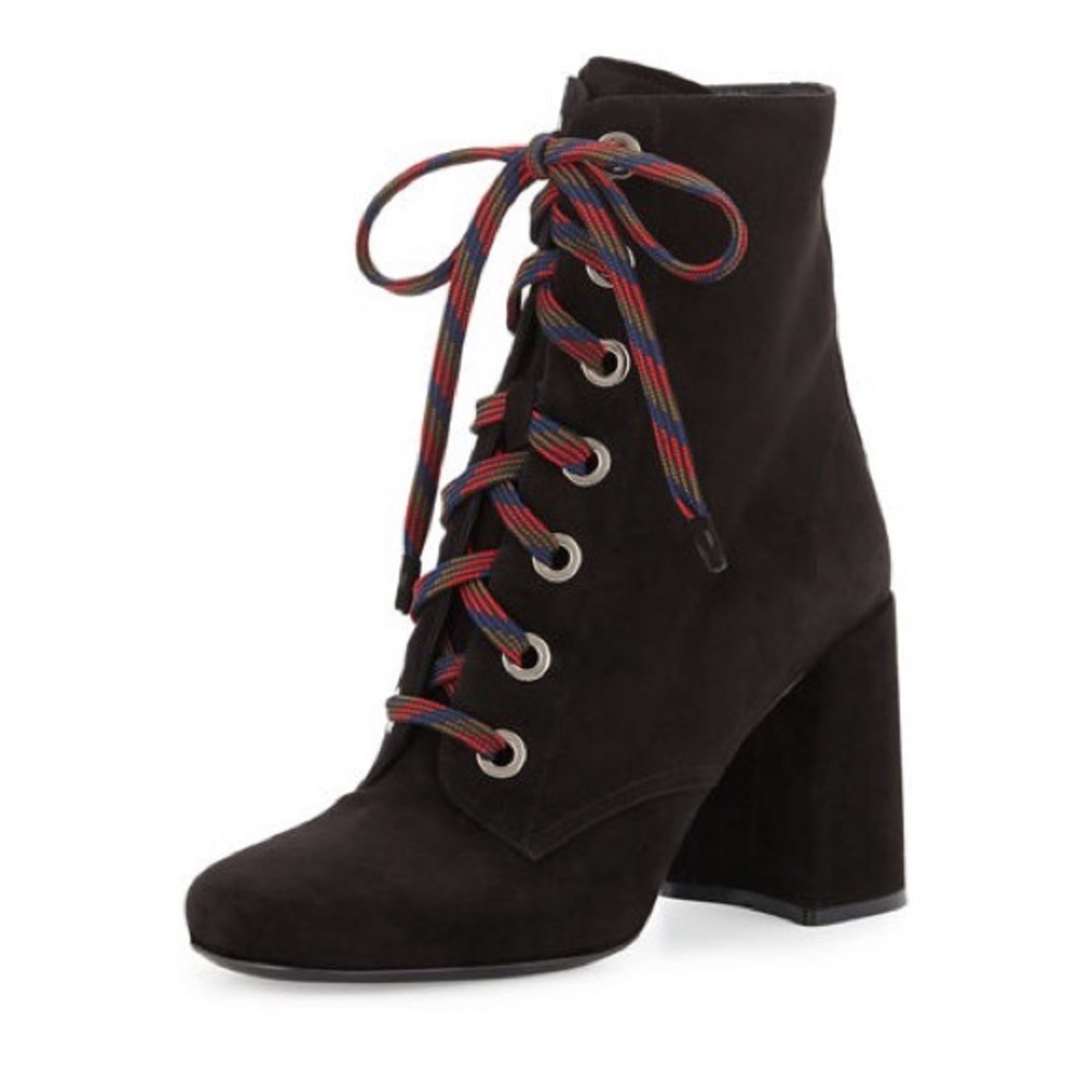 Prada Goat Suede Lace-Up Block Heel